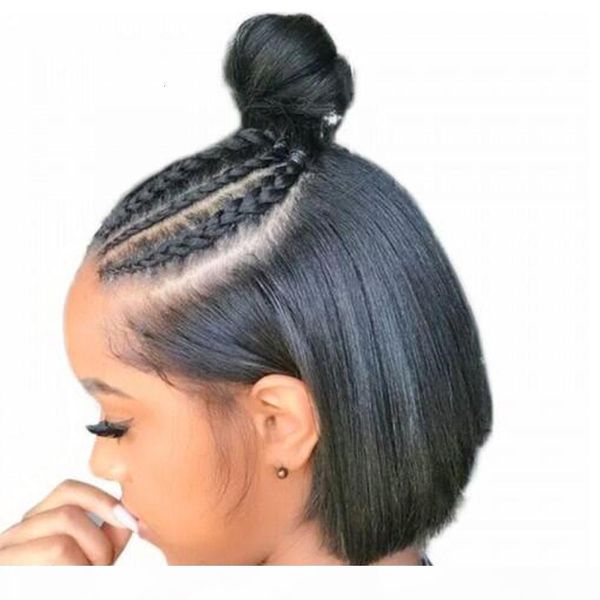 

bob lace front human hair wigs with baby hair pre plucked brazilian remy hair full end straight short bob wig for black women, Black;brown