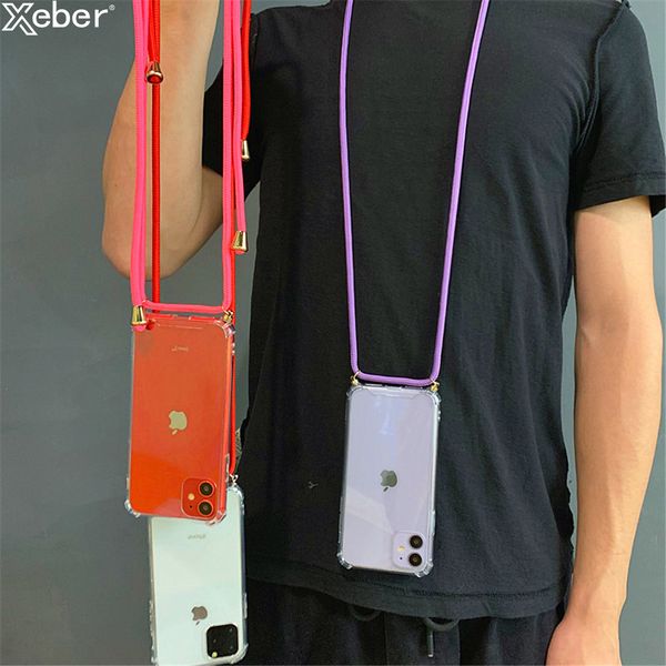 

case crossbody necklace lanyard for iphone 12 mini 11 pro max xr xs x 6 6s 8 7 plus se 2020 transparent rubber protection cover