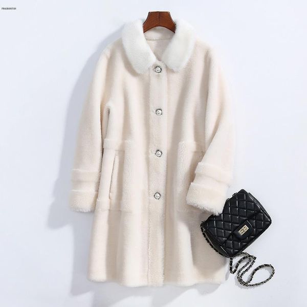 

winter casual women's jacket 2020 long sleeve sheep sheared overcoat female long faux fur coat female jq10961, Black