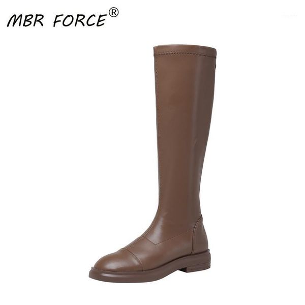 

mbr force cowhide 2020fashion boots square toe all-match breathable ladies simple casual white brown girl motorcycle high boots1, Black