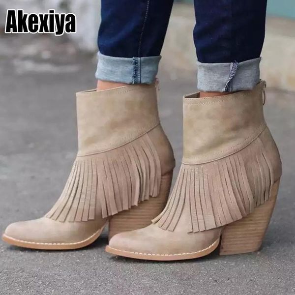 

boots autumn classic tassels ankle leather winter slip-on women shoes 35-43 botas mujer 2021 fashion retro p228, Black