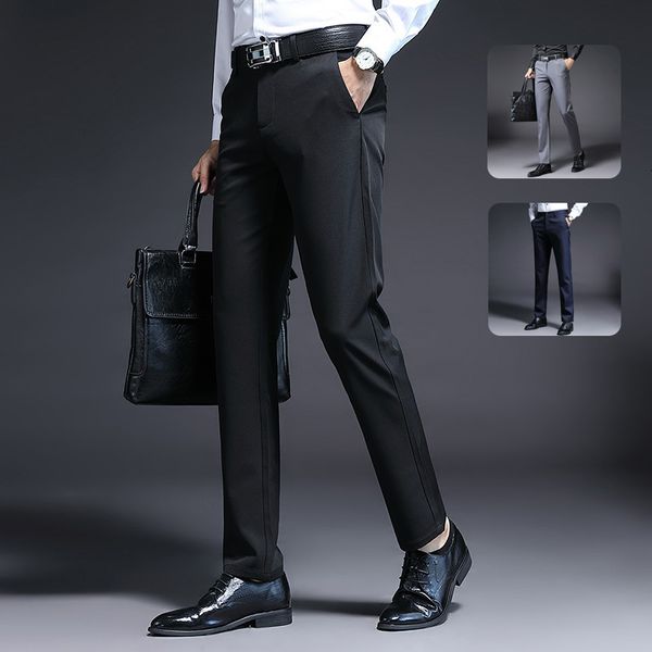 

autumn and winter 2020 casual workplace youth overalls solid color small leg pants fashion professional business men's wear, Black