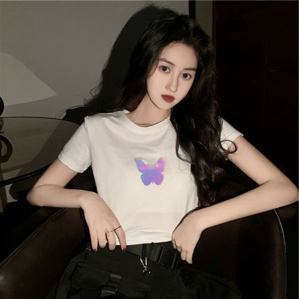 

couple clothes 2020 summer new internet butterfly clothingshorts clothingcelebrity ins short clothes summer butterfly short-sleeved t-sh, White