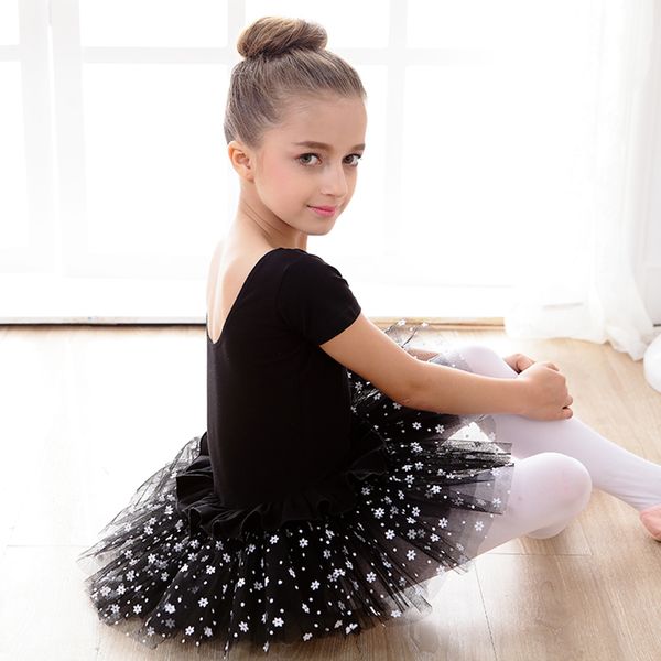 

2018 new girl ballet dance dress butterfly tie purple/pink flower printing yarn skirt vestido classical ballet tutu children, Black;red