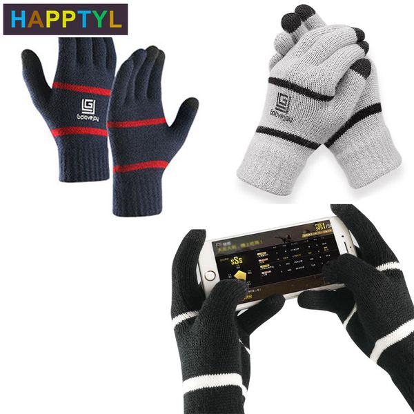 

happtyl 1pair winter knit варежка противоскользящей сенсорный экран шерсть волшебные теплые перчатки для женщин мужчин, Blue;gray