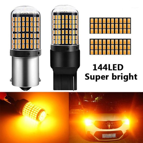 

emergency lights 1 pc 1156 7440 led car signal bulbs t20 ba15s light 3014-144smd lamp rear amber yellow brake no flash auto lig