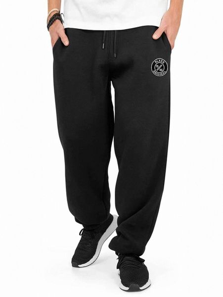 

men letter patched detail drawstring waist sweatpants d05o#, Black