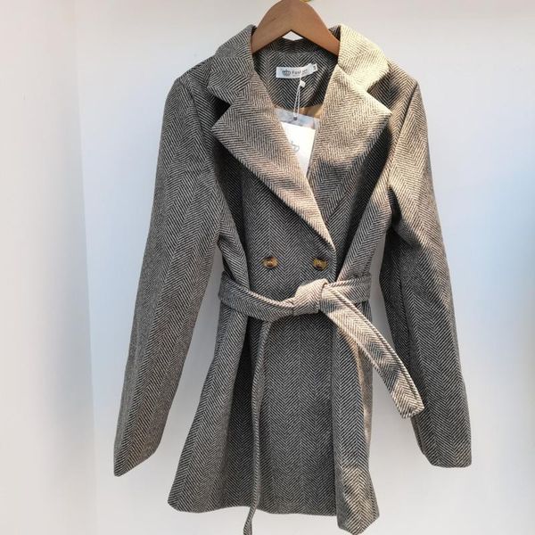 

women's wool & blends [ewq] 2021 spring autumn long sleeve loose casual simple women suit jacket korea double breasted office lady wool, Black