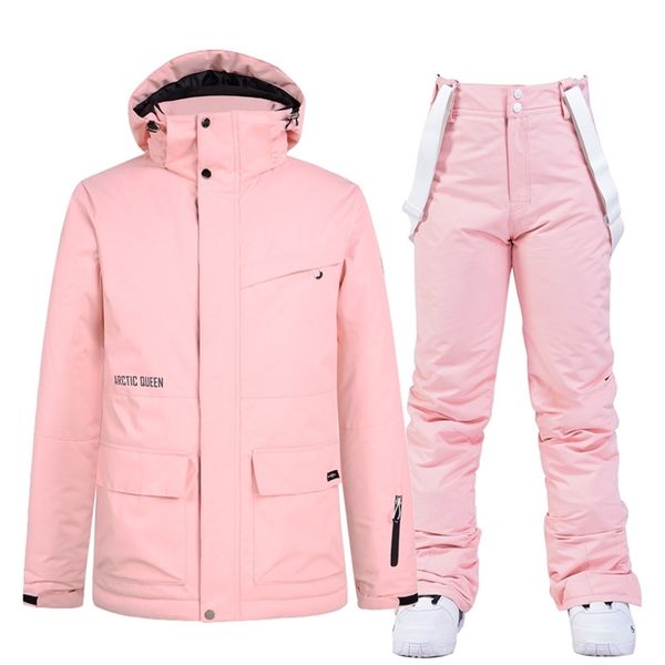 -30 graus de roupa de esqui mulheres jaquetas de inverno e calças quentes à prova d 'água das mulheres ao ar livre neve snowboarding marca 220106