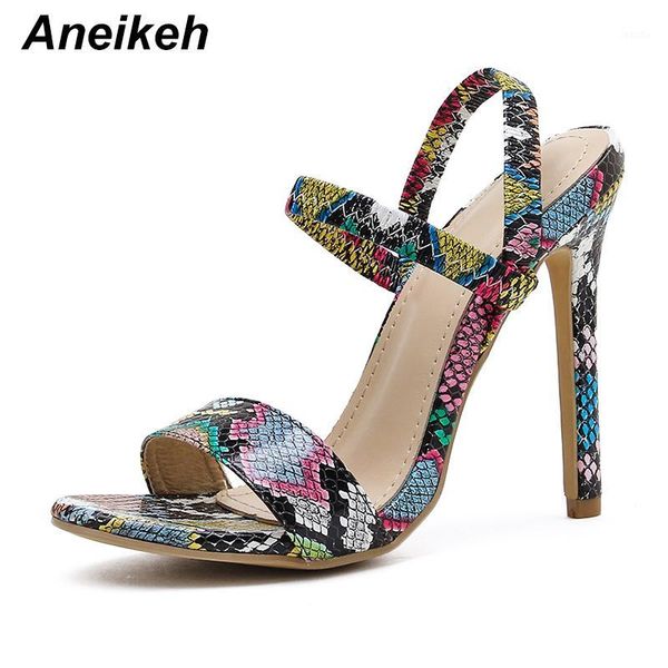 

sandals aneikeh 2021 fashion summer gladiator women shoes peep toe stilettos high heels slip-on back strap party pumps1, Black