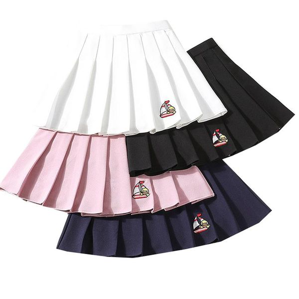 

2020 harajuku pleated skirts jk school women high waist pink summer embroidered ladies pleated jurken sweet cute sailor clothing, Black