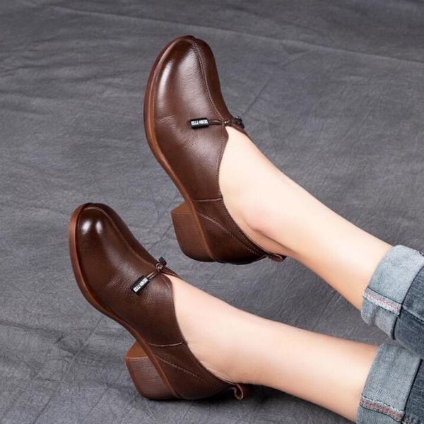

2020 fashion women high heel shoes office thick round head single shoes women pumps genuine leather work mother c, Black