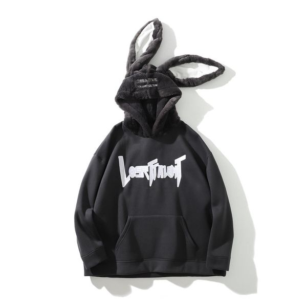 

2020 female rabbit ears male winter thicken streetwear hip hoodie hp65, Black