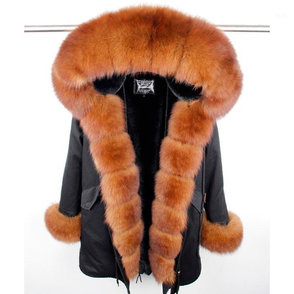 

maomaokong natural real fur jacke coat real fur collar cuff hooded coat short parka long camouflage winter jacket1, Black