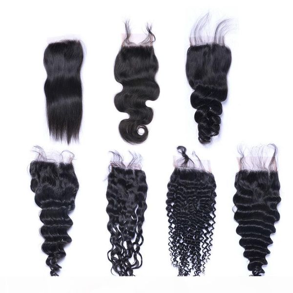 

brazilian 4*4 lace closure with baby hair straight body wave loose deepwave water wave kinky curl swiss lace closures, Black;brown