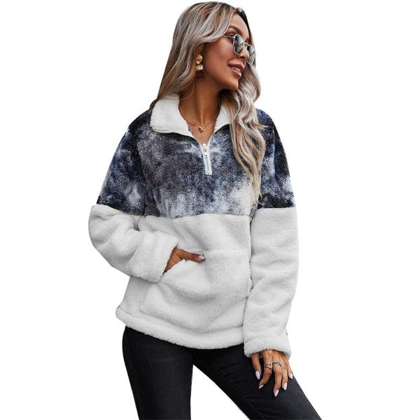 

fashion warm sweater fleece contrast stitching autumn winter thickened sweater ladies zipper lapel street ladies pullovers, White;black