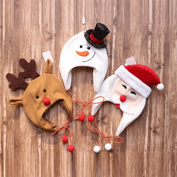 

kids xmas hats christmas hat decoration winter fleece long rope cute cartoon santa claus snowman elk costume beanie ski caps e101401, Yellow