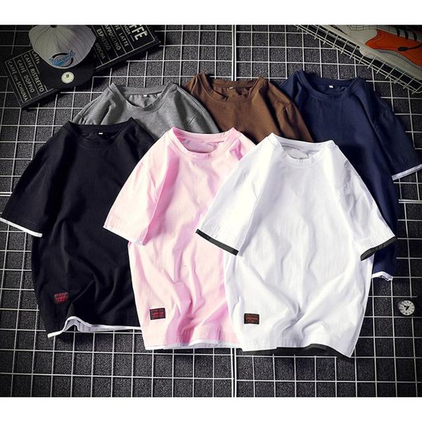 

men's t-shirts men shirt solid color cotton round neck slim fit short sleeve blouse, White;black