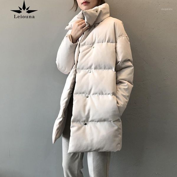 

leiouna solid casual thick puffer 2021 fashion women stand collar warm parka cotton coat women winter casaco oversize outerwear1, Black