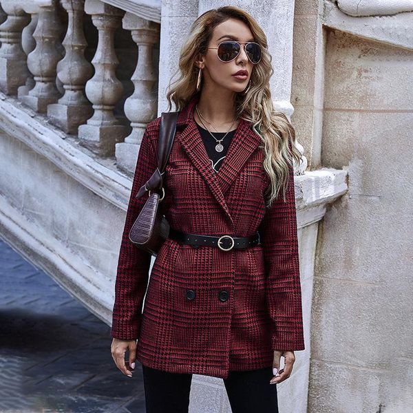

red plaid collar double breasted elegant blazer women jacket 2020 autumn new casual fashion office lady jackets women 1, White;black