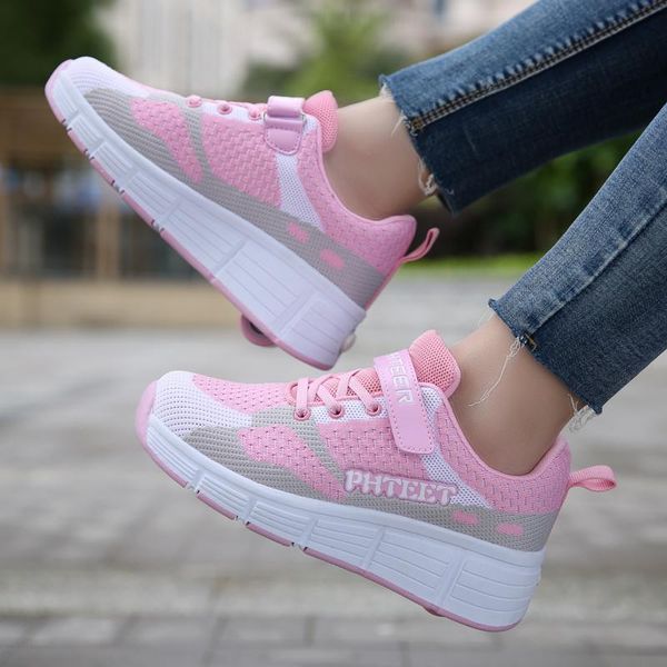 

athletic & outdoor roller skate shoes for kids boys girls wheels sneakers with on children boy girl fashion tennis, Black