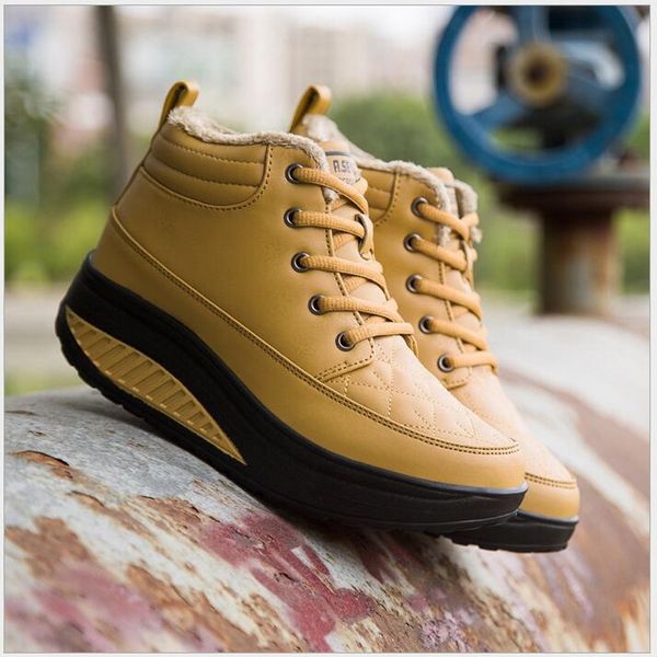 

winter warm women toning shoes 5cm thick soles high-lacing velvet thermal women sneakers casual shoes snow boots, Black