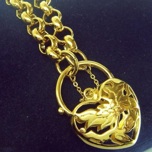 

gold filled vacuum plating chain women girl heart padlock bracelet121, Black