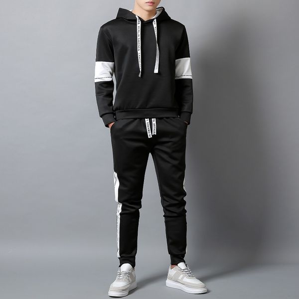 

mens active tracksuits fashion letters hooded two pieces outfits 2020 new autumn boys hiphop streetwear tracksuit hoodies & joggers, Gray