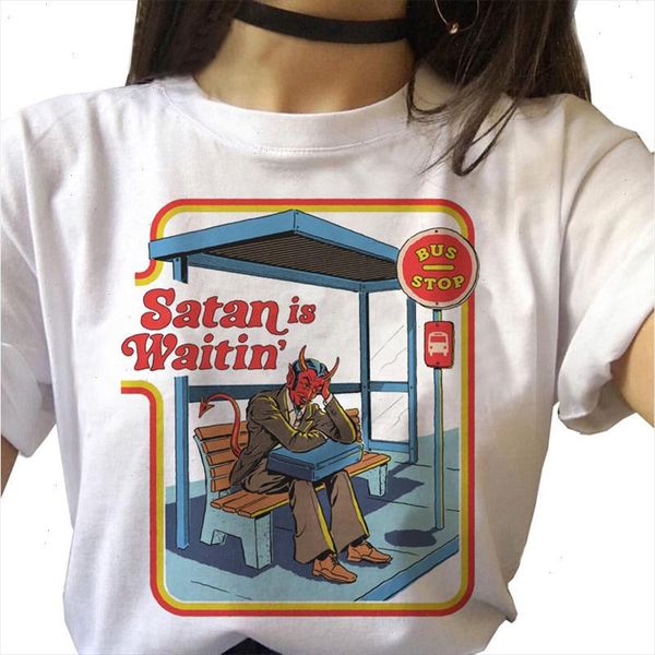 

satan t shirt death girl t shirt horror devil grim reaper grim baphomet harajuku graphic evil female top, White