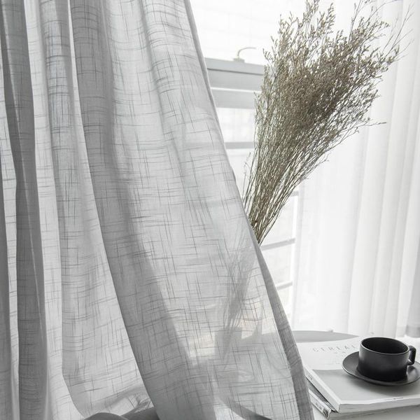 

gray cotton linen tulle drapes curtain decorative modern white sheer cortina para janela de quarto curtain for bedroom1