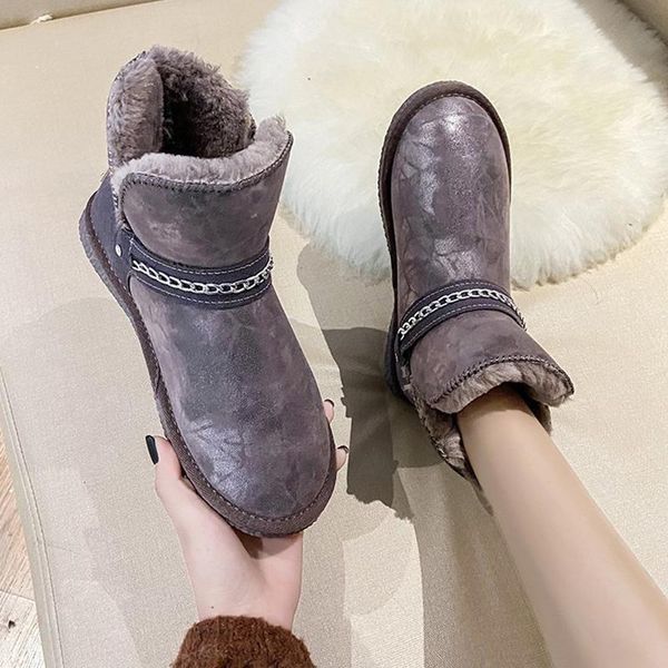 

lolita boots female shoes boots-women australia round toe plush winter footwear flat heel low ladies 2021 snow rubber, Black