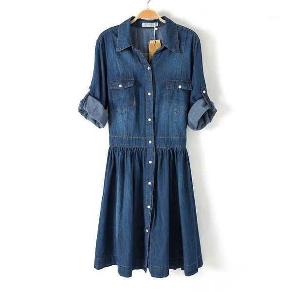 Vestidos casuais por atacado- outono plus tamanho roupas mulher, feminino moda solto denim vestido, três quartos manga uma peça vestido1