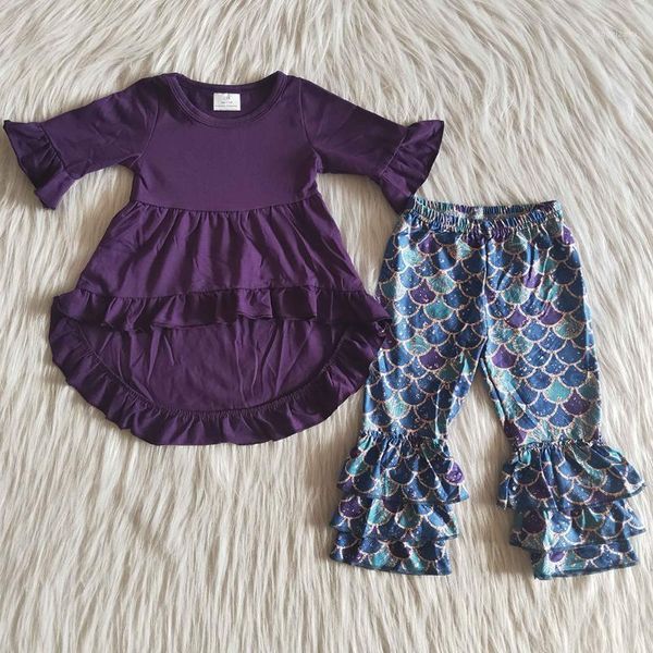 

clothing sets rts fall spring design kids designer clothes girls two piece long sleeve high-low cor bell pants boutique clothing1, White