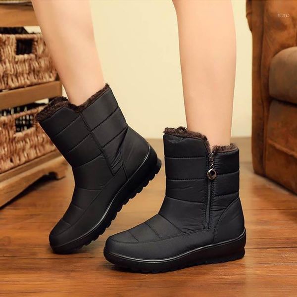 

no-slip fur ankle boots women shoes waterproof side zipper wram plush round toe female snow boots female winter shoes plus size1, Black