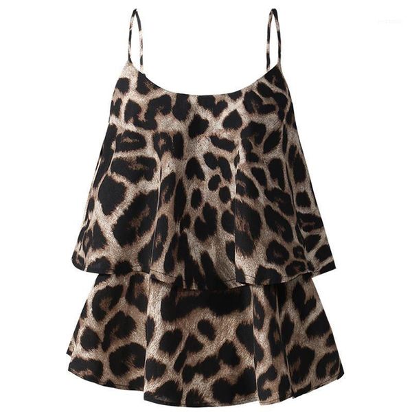 

celmia women leopard print chiffon camis sleeveless ruffles lace up casual tank strap plus size summer fashion shirts1, White