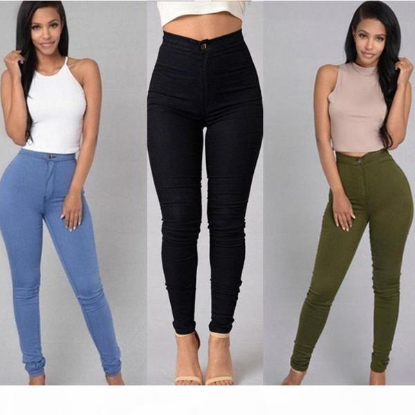 

slim fit skinny jeans woman white black high waist render elastic jeans vintage long pants femme casual pencil pants denim jeans y190430, Blue