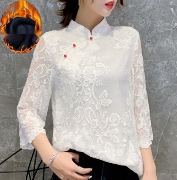 

начало осени китайских улучшенным cheongsam женщины новый стиль семь top lacebutton кнопка точка кружева рукава кружева стенд воротник верхн, White