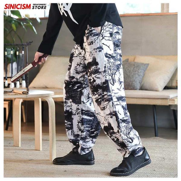 

sinicism store men chinese style cotton linen harem pants mens jogger pants 2020 male loose summer solid oversize bottoms1, Black