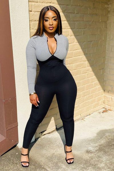 

vavcy 2020 autumn patchwork wrinkle jumpsuits1, Black;white