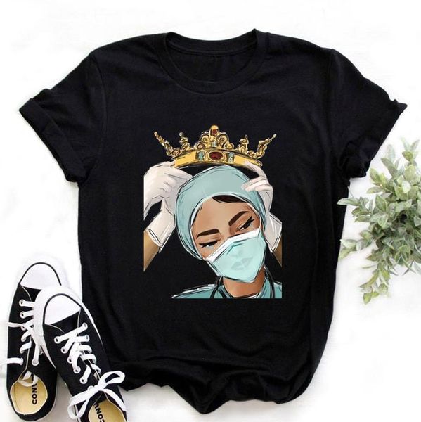 

women's nurse is hero print t-shirts girl summer 90s ullzang harajuku ture nurse queen cropped funny t shirt ,drop ship, White