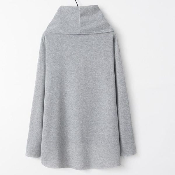 

pobpop fashion casual o-neck high collar long sleeve blouse women pure color loose knitted blouse1, White
