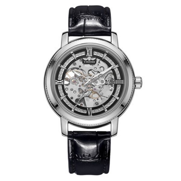 

winner men's automatic mechanical watch fashion leisure hollow mechanical watch, Slivery;brown