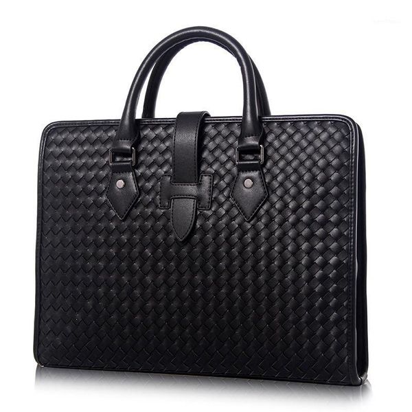 

100% genuine leather men's briefcase male weave handbag real leather bag messenger bag for gentlemen fashion1