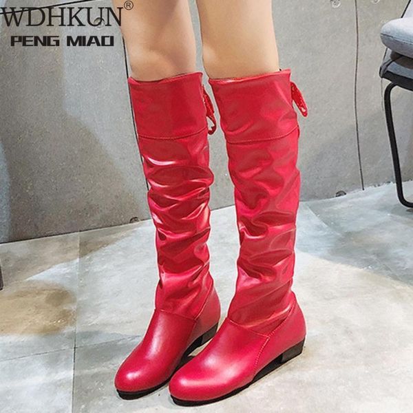 

fashion women boots spring boots botas female stretch pu leather shoes woman black red white roma knee-length1