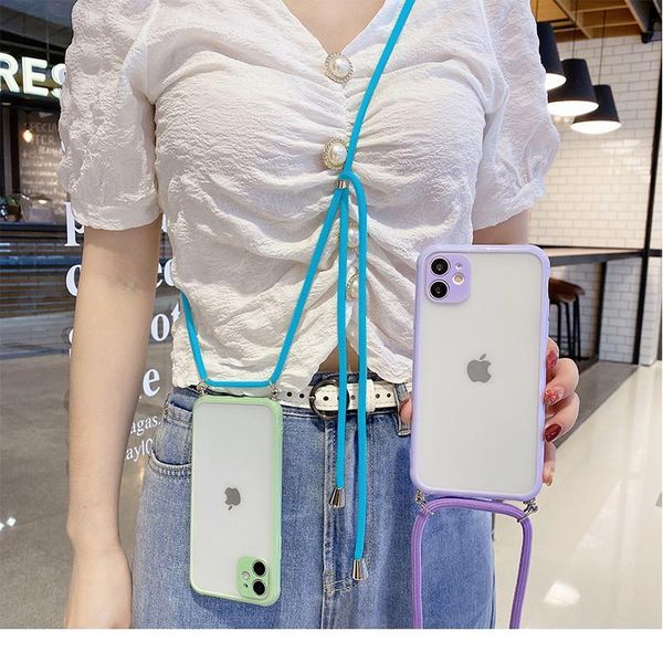 

necklace lanyard phone case for iphone 11 7 8 plus 11pro max xs max x xr soft clear strap cord ch qylnzd