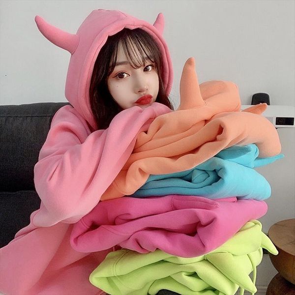 

длина осень зима candy цвет mid толстовки женщин ленивый стиль длинные рукава hoodie plus velvet solid color толстовка, Black
