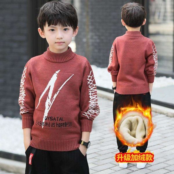 

5 3 4 boys' autumn winter 6 middle school children's 7 thickened plush pullover 8-year-old sweater, Blue