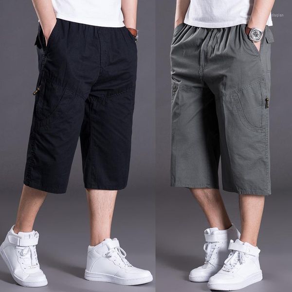 

men's shorts summer style straight-cut casual multi-pockets capris thin plus-sized men's overalls shorts-401, White;black