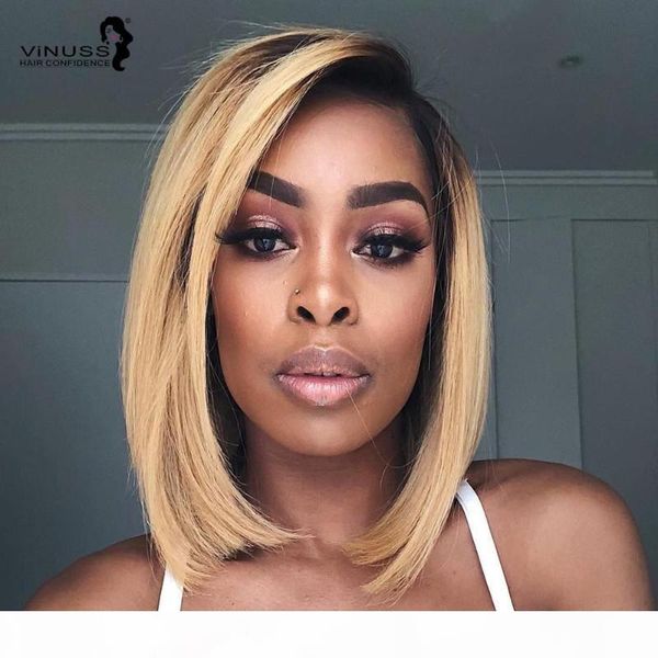 

short bob human hair wig pre plucked for black women ombre 1b 27# honey blonde bob wig 150% density brazilian lace, Black;brown
