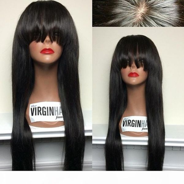 

2016 new arrival brazilian human hair 4''*4'' silk glueless full lace wigs with bangs for black women, Black;brown